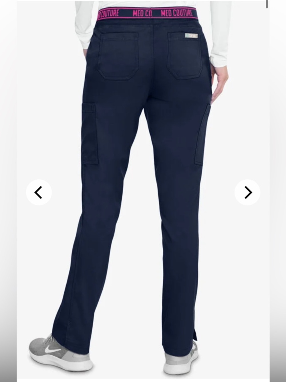 Med Couture Touch 7-Pocket STRETCH Logo Elastic Double Cargo Yoga Scrub Pants - Picture 4 of 4